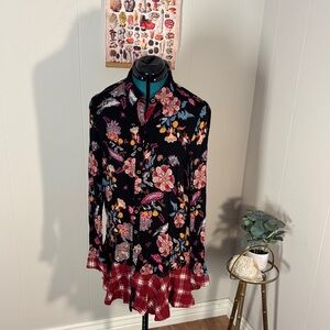 Hem & Thread Red and Blue Patterned Button Down Dress